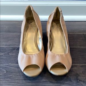 BCBGeneration Nude Peep Toe Wedge - Size 8